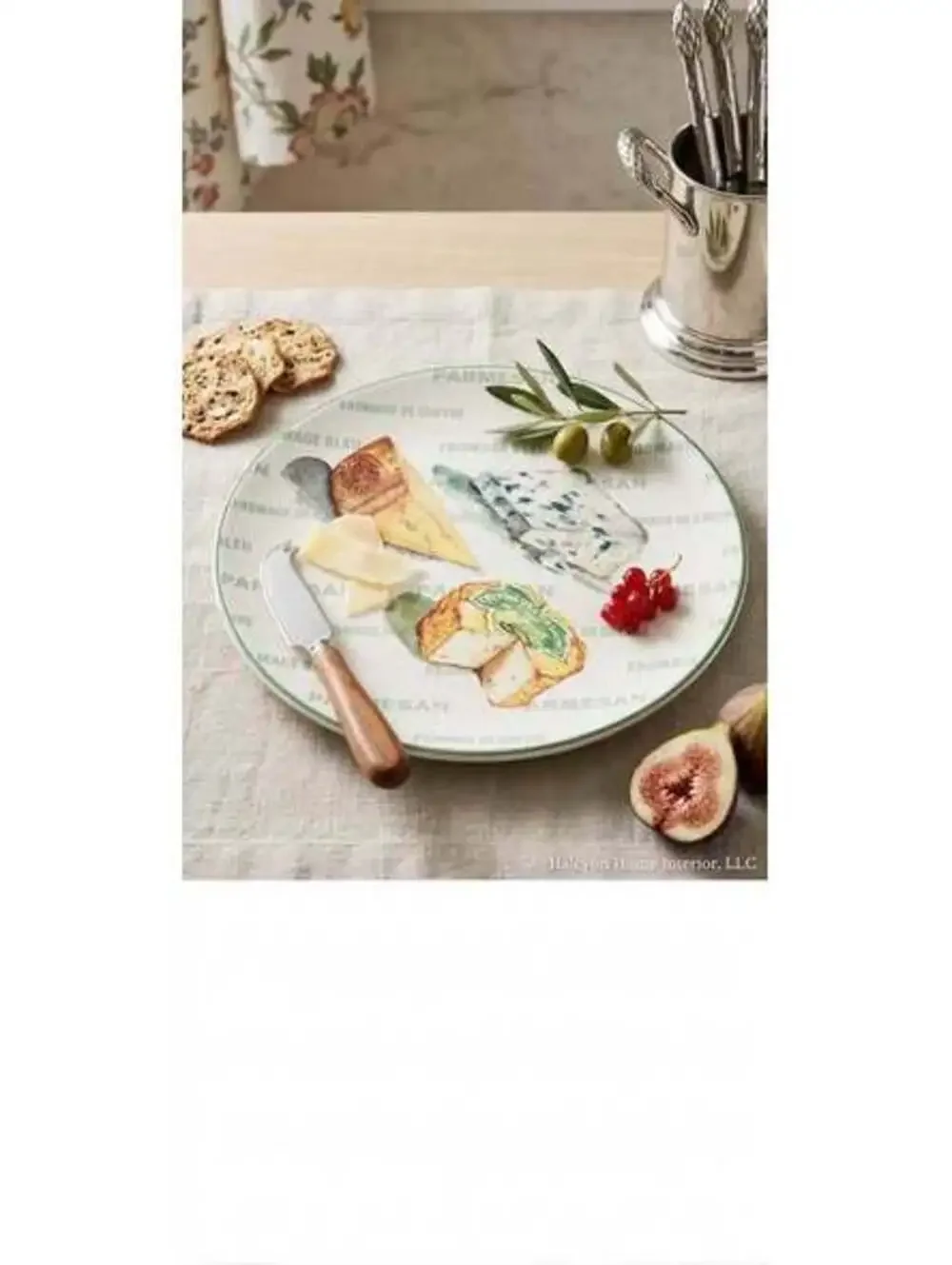 Williams Sonoma Footed Fromage Plate with Painted Cheese Design